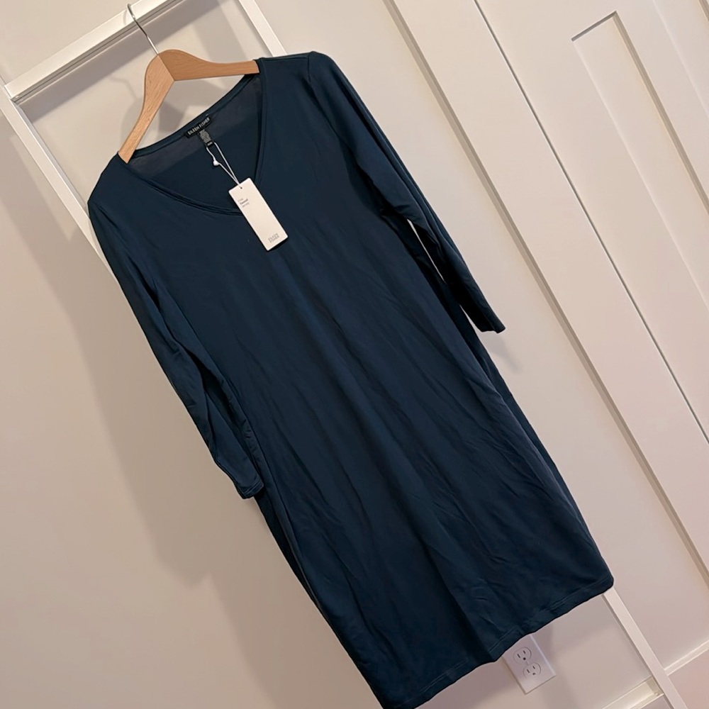 NWT Fine Tencel Jersey Dark Teal Sheath Dress by Eileen Fischer